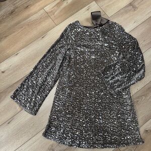 Silver Sequin Long Sleeve Dress